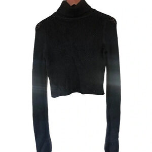 90s style Black mesh knit turtle neck cropped sweater casual chic basic timeless